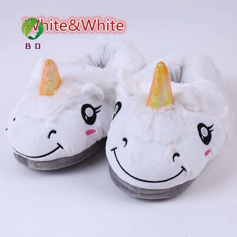 Tiktok ins Home shoe Fashion Fantasy White Unicorn Plush Cotton Slippers Slip On Adult Size tiktok