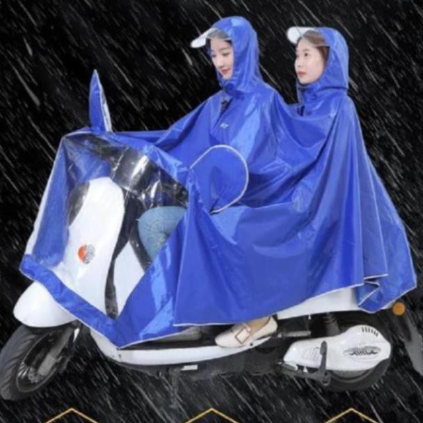 Áo mưa đôi 2 đầu XXXL, áo mưa dáng trùm rộng có phản quang có tai bằng túi bóng kính che gương và đèn xe