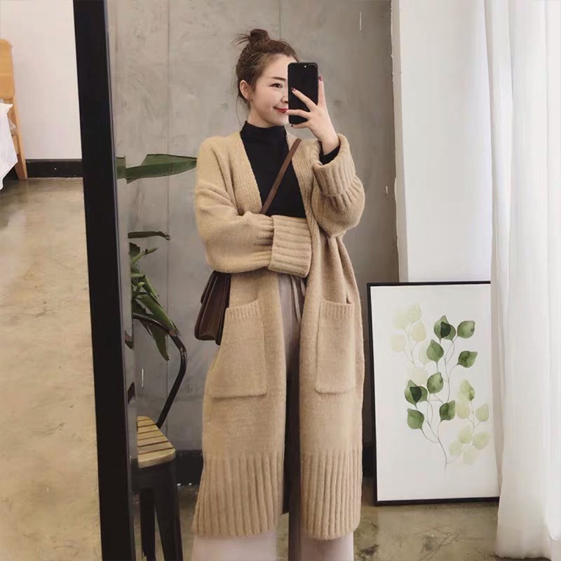 Áo khoác len dệt kim cardigan cổ chữ V mùa thu đông dành cho nữ phong cách retro hàn quốc; A09 - BONMIE