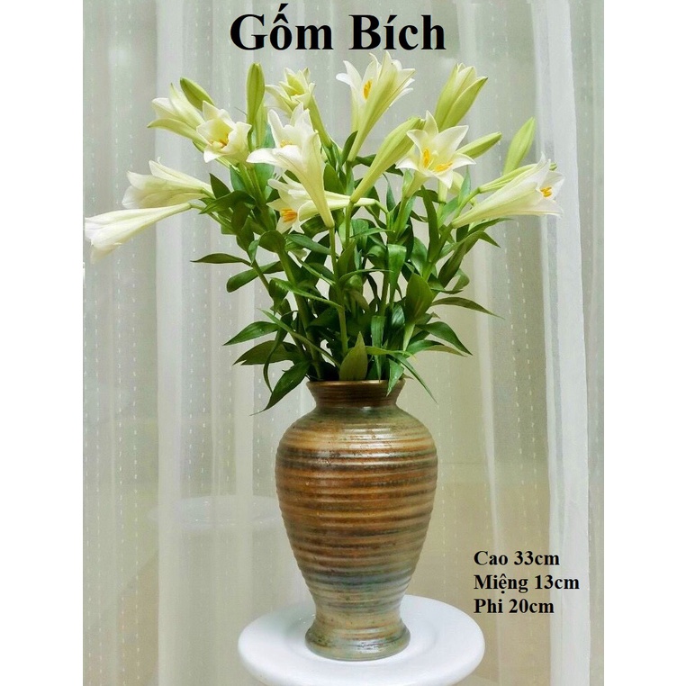 Bình Hoa Lọ Hoa Dáng Vò Cao Chân Loe Men Mộc Gốm Sứ Bát Tràng - Gốm Bích