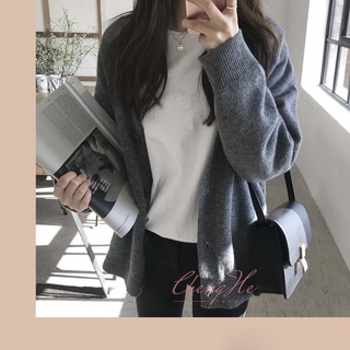 Áo khoác len cardigan nữ dáng lửng dài tay cài cúc dáng rộng oversize cổ v dày dặn A00015