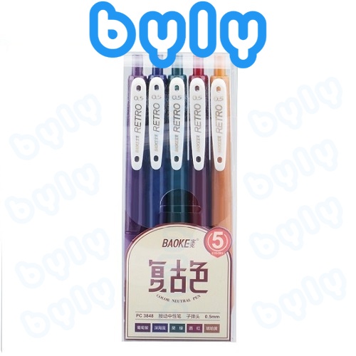 Set 5 cây bút bi màu Retro - Phong Cách Cổ Điển BAOKE | PC3848