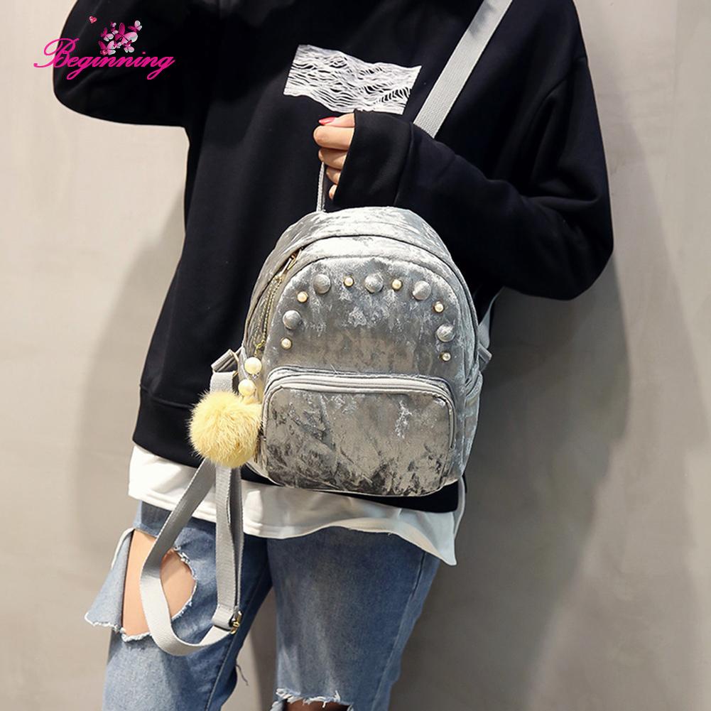 ✿ Túi Nữ ✿ Ba Lô Mini Vải Nhung Thời Trang Cho Nữ Tuổi Teen
