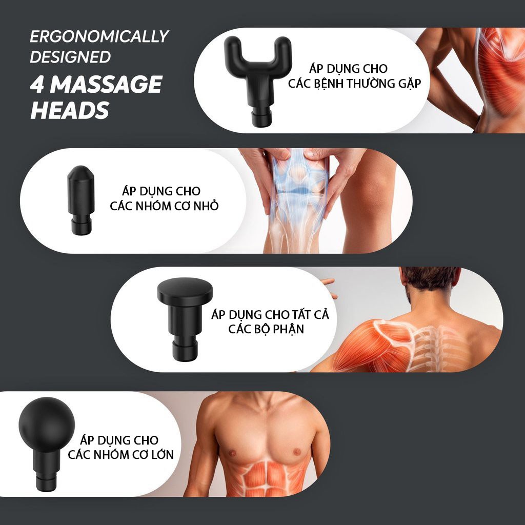 Máy massage❤️SALE❤️Súng massage cầm tay 4 đầu 6 chế độ Fascial Giảm căng cơ trị nhức mỏi vai gáy hiệu quả