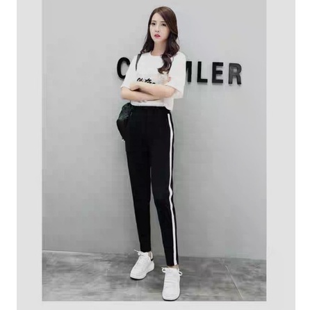 Quần thể thao nữ 3 sọc dáng baggy dài cạp chun vải umi hàn cao cấp không bai Quần 3 sọc nữ mặc nhà đi chơi tập thể thao