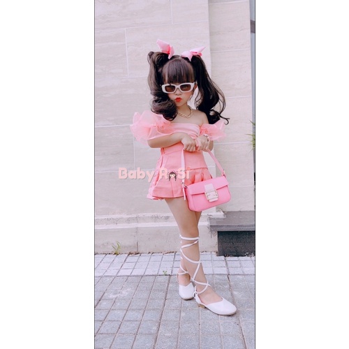 sét áo bèo voan kèm chân váy xếp ly m2 cho bé