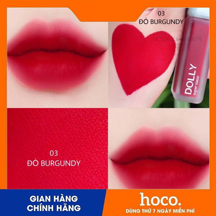 Son Dolly Super Matte mềm môi,ko chì đang hot(màu đỏ Burgundy)