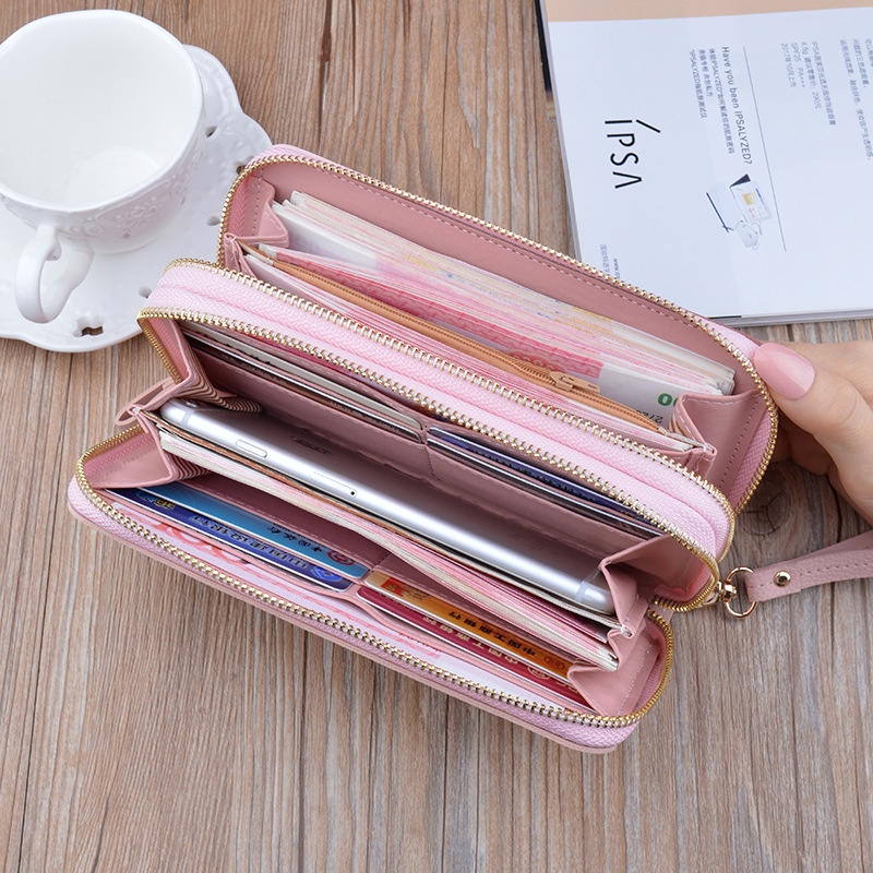 Ví Nữ Cầm Tay, Ví Dài Đựng Thẻ, Đựng Tiền, Đựng Điện Thoại & Chìa Khóa Phối 3 Màu Thời Trang .