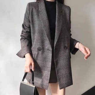 Áo blazer kẻ gập tay, áo blazer 2 lớp - titto closet