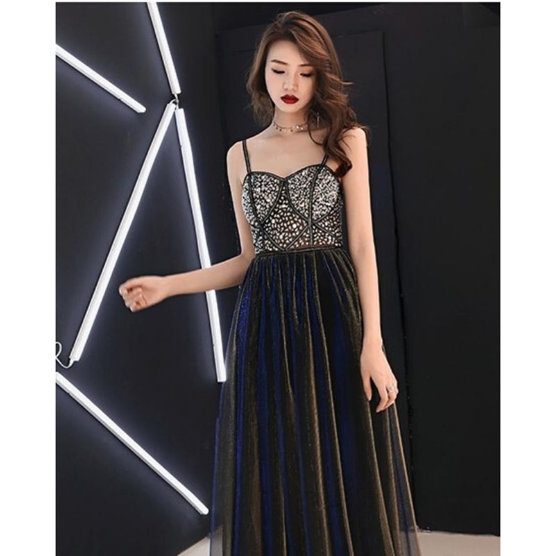 Đầm dạ hội hai dây cao cấp đính cườm HDC04 Hỉn Hỉn Store