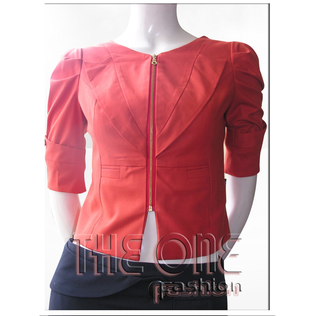 Áo vest lửng 1 lớp kaki cam tay lỡ kéo khóa The One Fashion ADH0173CA