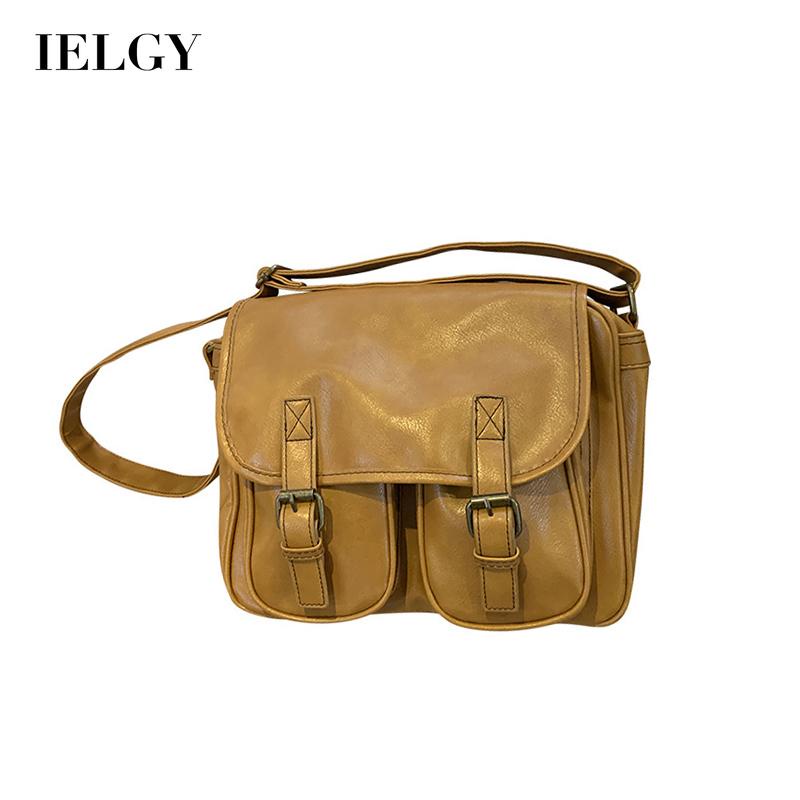 Túi đeo chéo IELGY da bóng sức chứa lớn phong cách retro cho nữ