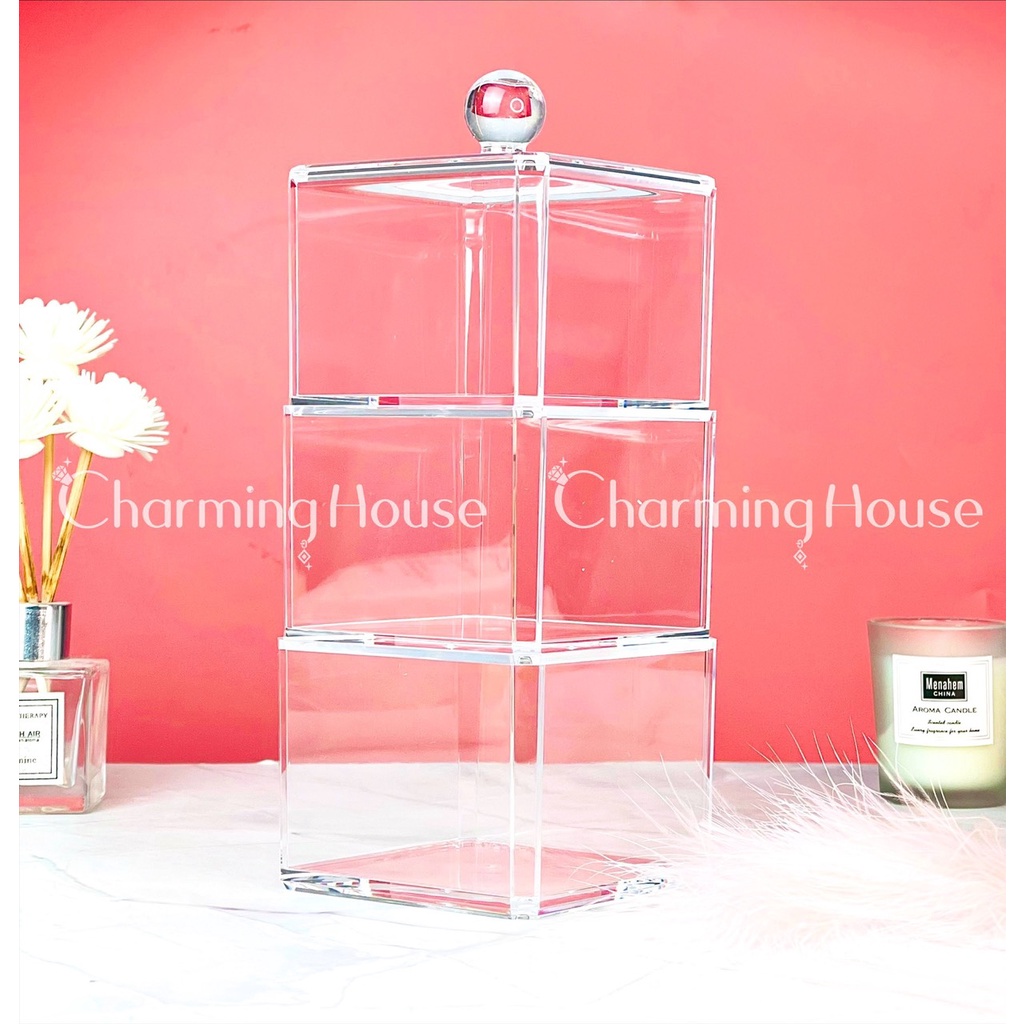 Hộp đựng bông tẩy trang tăm bông 1,2,3 tầng loại vuông