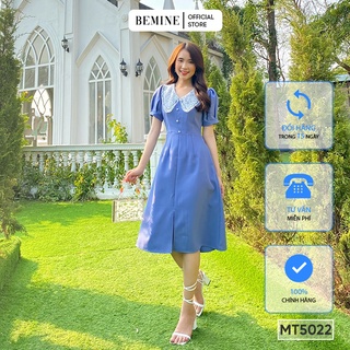 Đầm trơn cổ ren đính hạt BEMINE MT5022XANHLAM