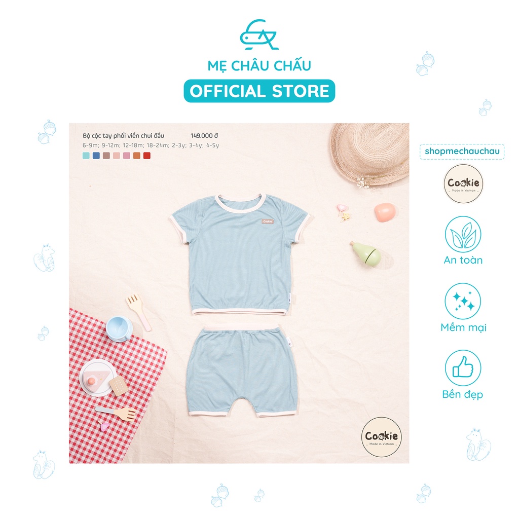 [FULL] Bộ Quần Áo Cộc Tay Cookie Phối Viền Chui Đầu (Size 6-9 Tháng Đến 2-3 Tuổi)