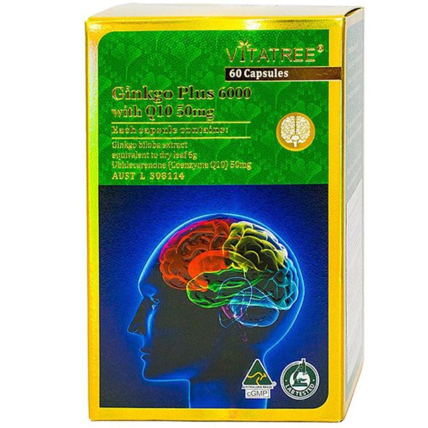 Viên uống tăng tuần hoàn, bổ não Vitatree Ginkgo Plus 6000 with Q10 50mg 60 viên của úc - mẹ bean bon