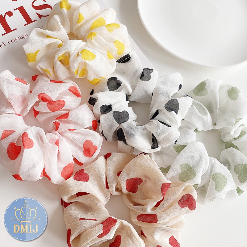 Cột tóc vải scrunchies nhiều màu dây buộc tóc scrunchies họa tiết tim