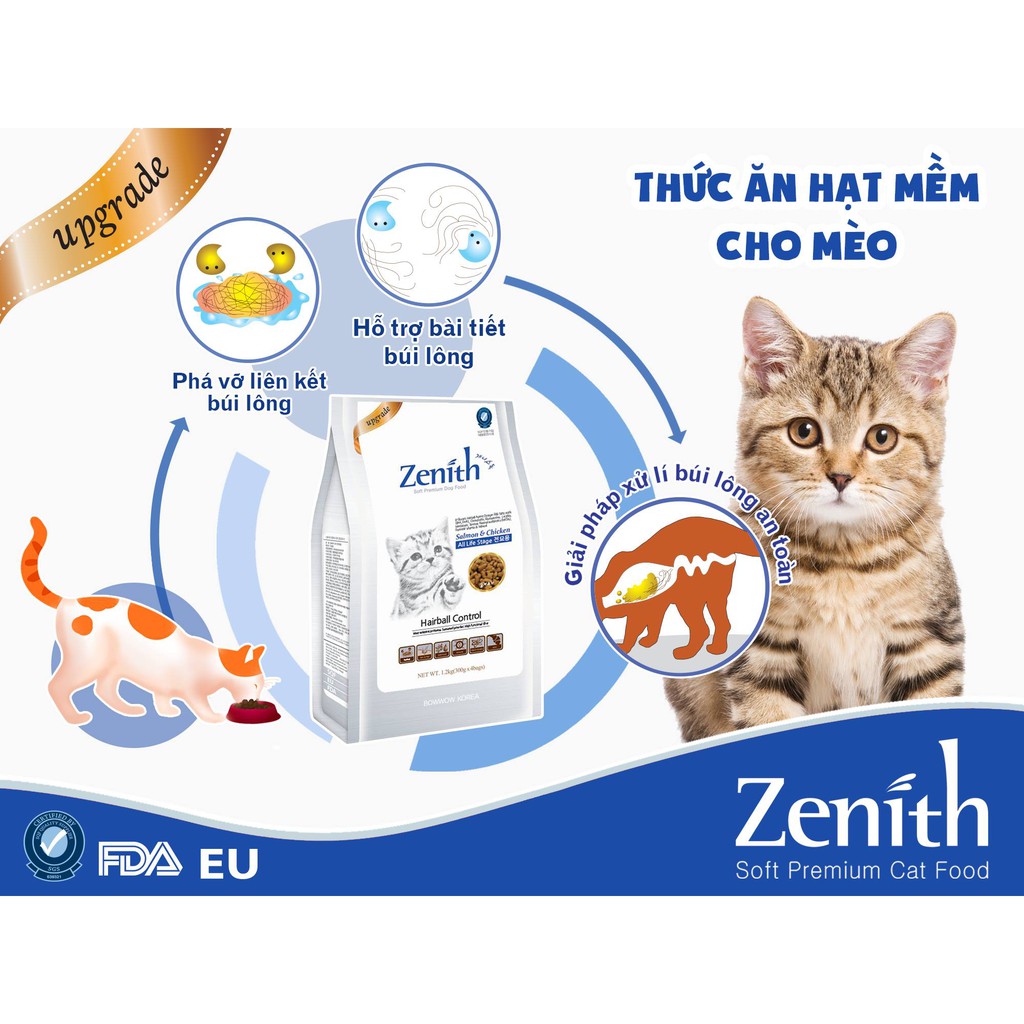 Thức Ăn Hạt Mềm Hỗ Trợ Tiêu Búi Lông Cho Mèo Zenith Hairball 1.2Kg