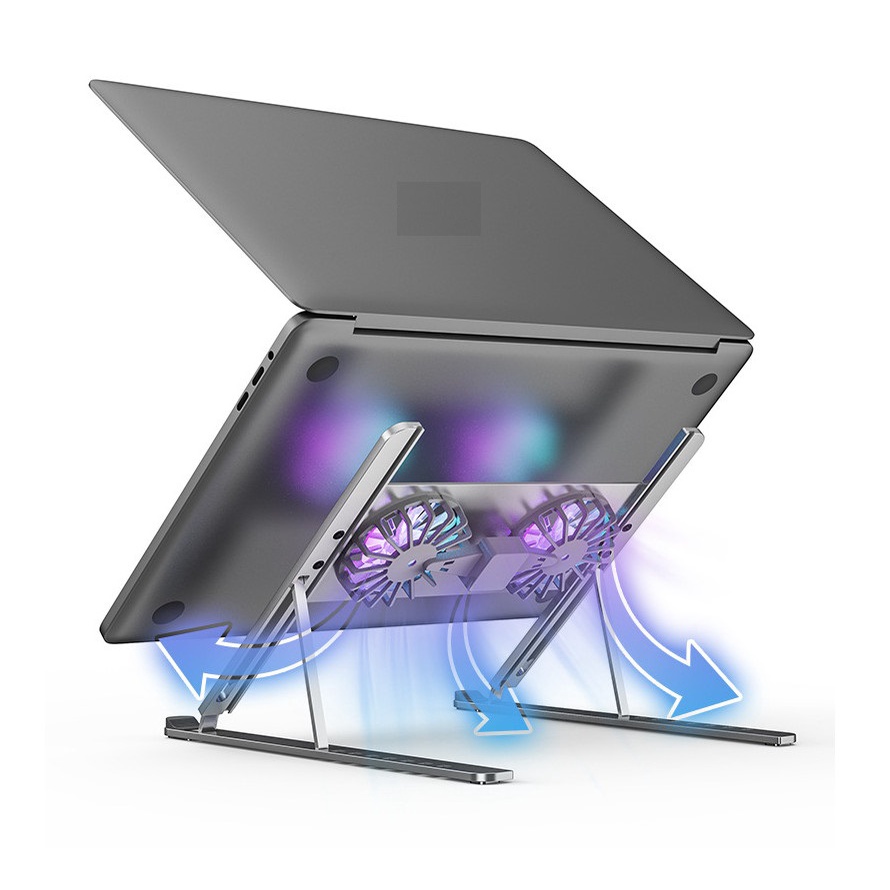 Giá Đỡ LAPTOP, MACBOOK, iPAD Nhôm Gấp Gọn 2 Quạt LED Tản Nhiệt Máy Tính 15.6inch, 14inch, 13inch Điều Chỉnh Độ Cao