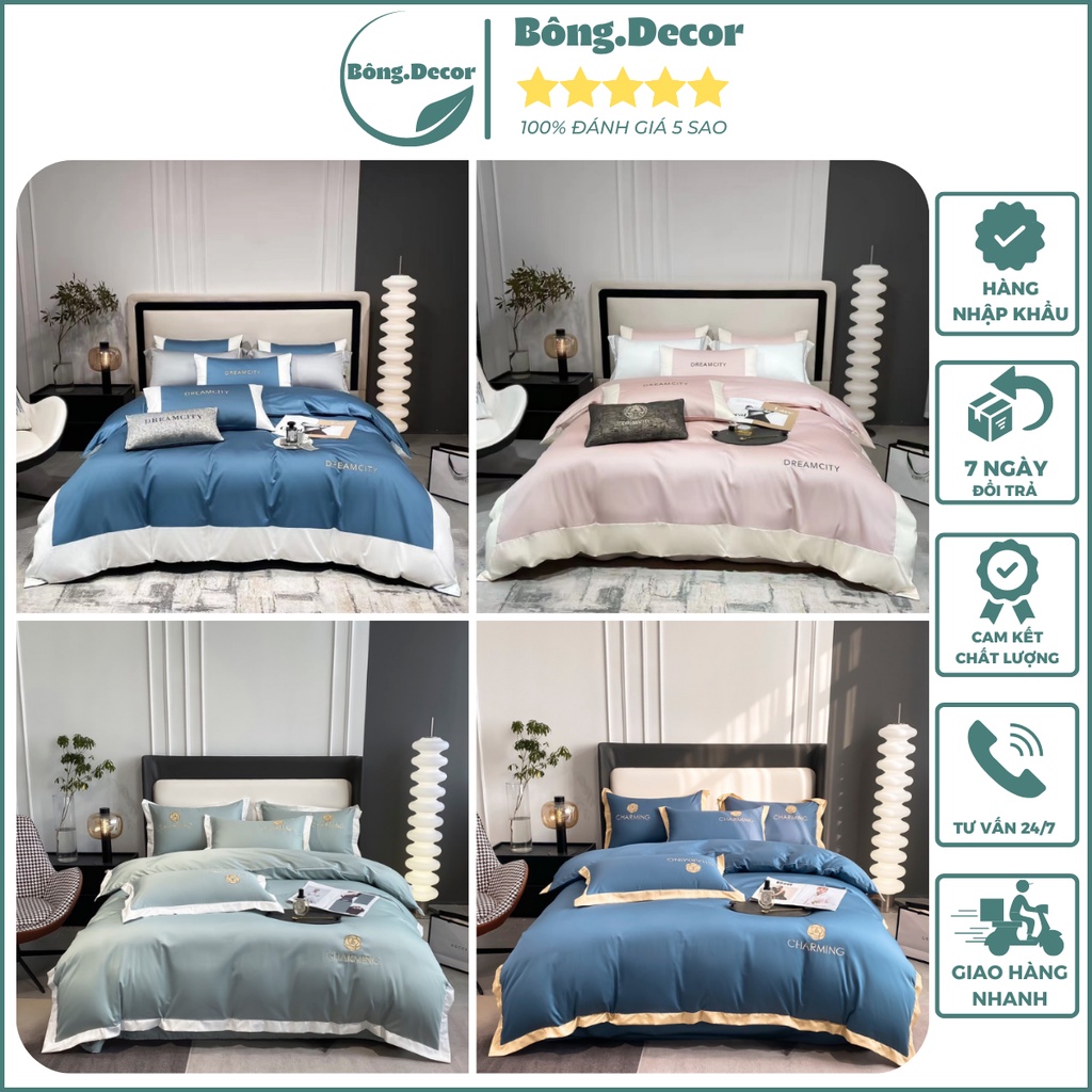 Bộ chăn ga gối lụa Dream City họa tết kẻ sang trọng lịch sự, chất lụa nhập khẩu cao cấp mềm mịn thoáng mát