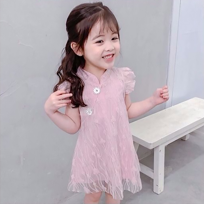 Đầm Sườn Xám Phối Ren Xinh Xắn Cho Bé Gái