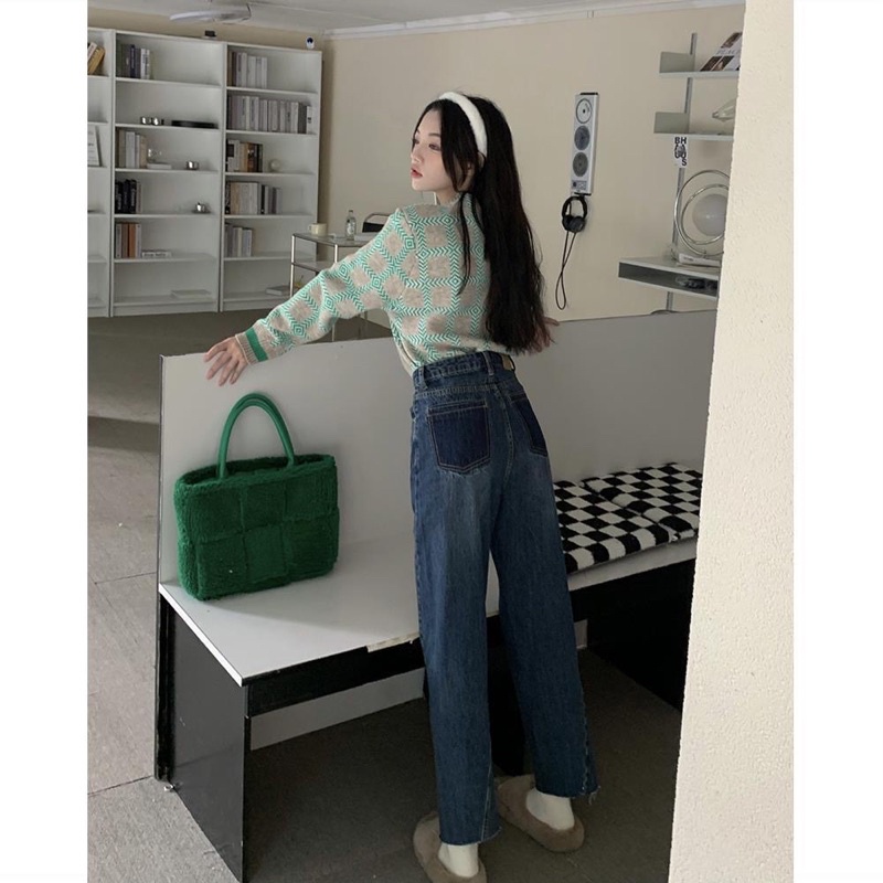Quần Jean Bò Ống Đứng Độc Lạ Phong Cách Ulzzang Hàn Quốc