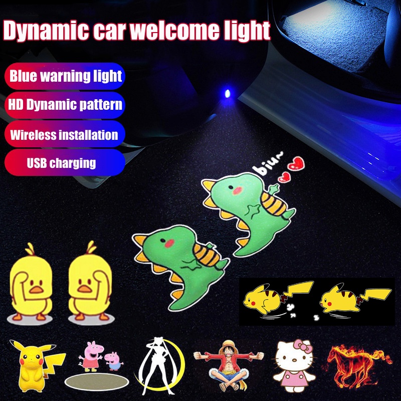 Optional cartoon character style wireless LED car projector light for car doors
