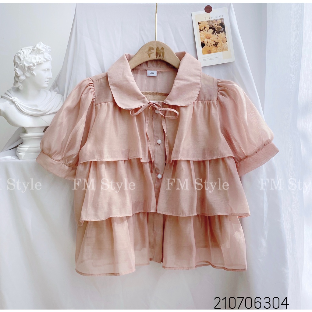 Áo kiểu nữ FM Style công chúa chất voan cổ bèo kèm nút ngọc thời trang bánh bèo 3 size S M L mày sắc dễ thương 220222400