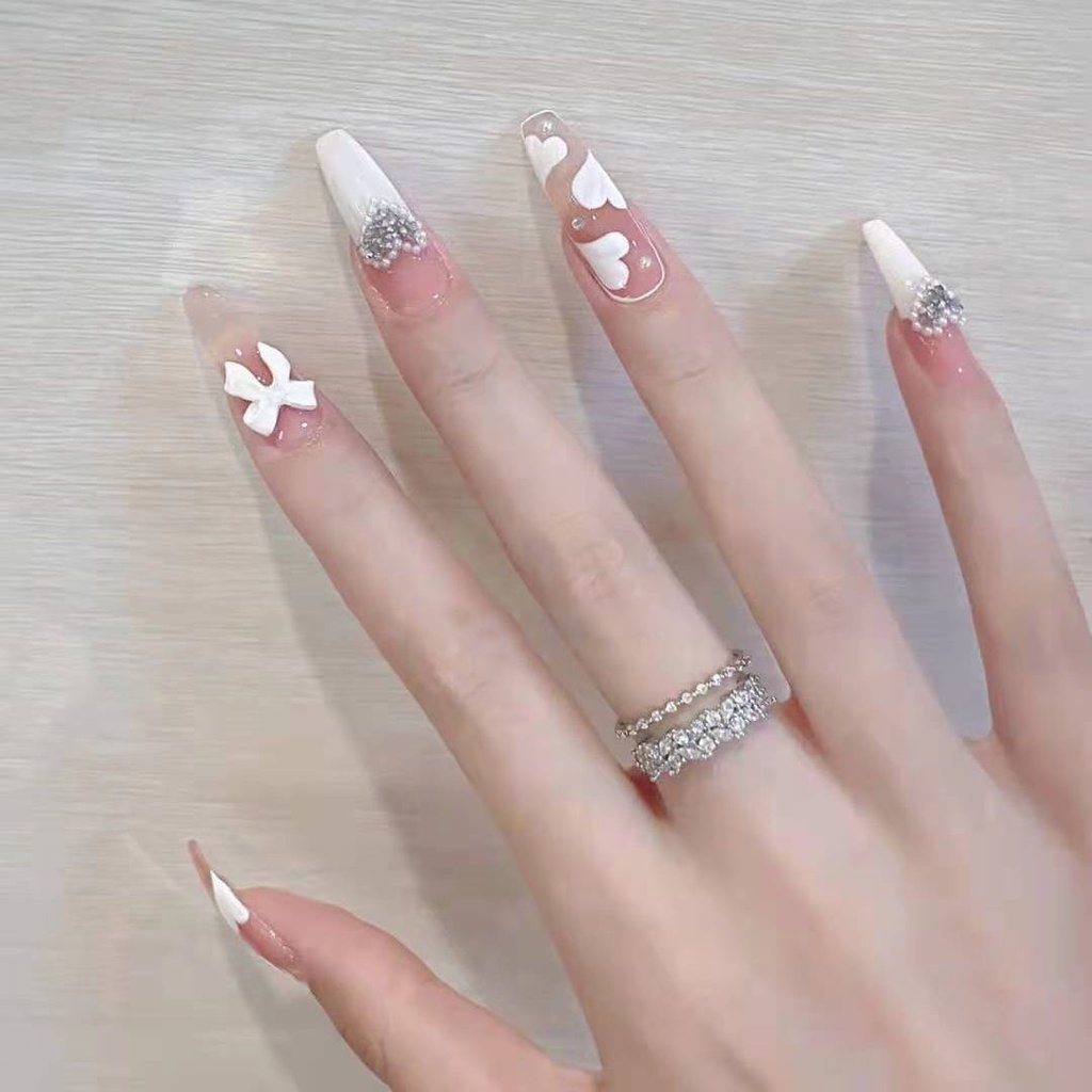 &lt; Handmade &gt; Hình Dán Móng Tay Hình Đám Mây Trắng Chalazie Nơ Mặc Áo Giáp