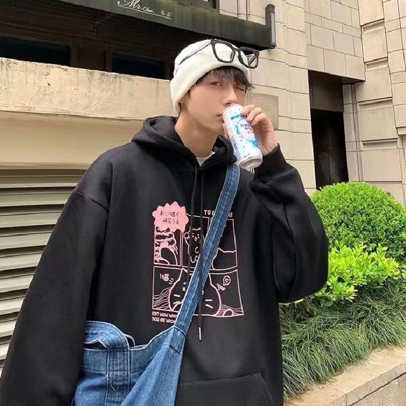 Áo Hoodie Thể Thao Dáng Rộng In Họa Tiết Hoạt Hình Phong Cách Hip Hop Đường Phố Nhật Bản Cỡ M-5XL Cho Nam