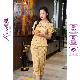 Đồ bộ nữ mặc nhà Jcvcoll - Karoll NH21.181 lụa cổ vuông hoa quần lỡ