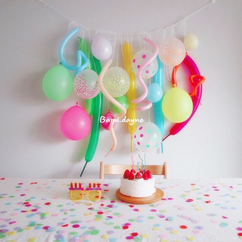 Set bóng bay dài trang trí sinh nhật phong cách Hàn Quốc kèm bơm tay