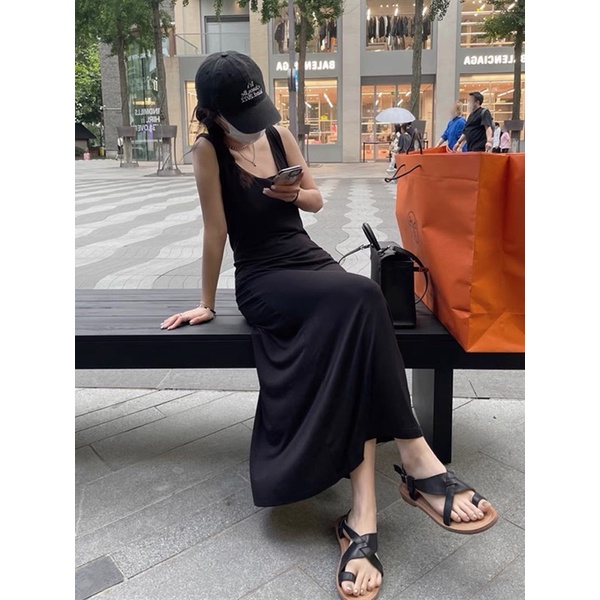 Đầm Maxi Body Đuôi Xoè Đen Suông Sát Nách (chất đẹp) Váy suông Dáng Xoè Maxi Loại 1