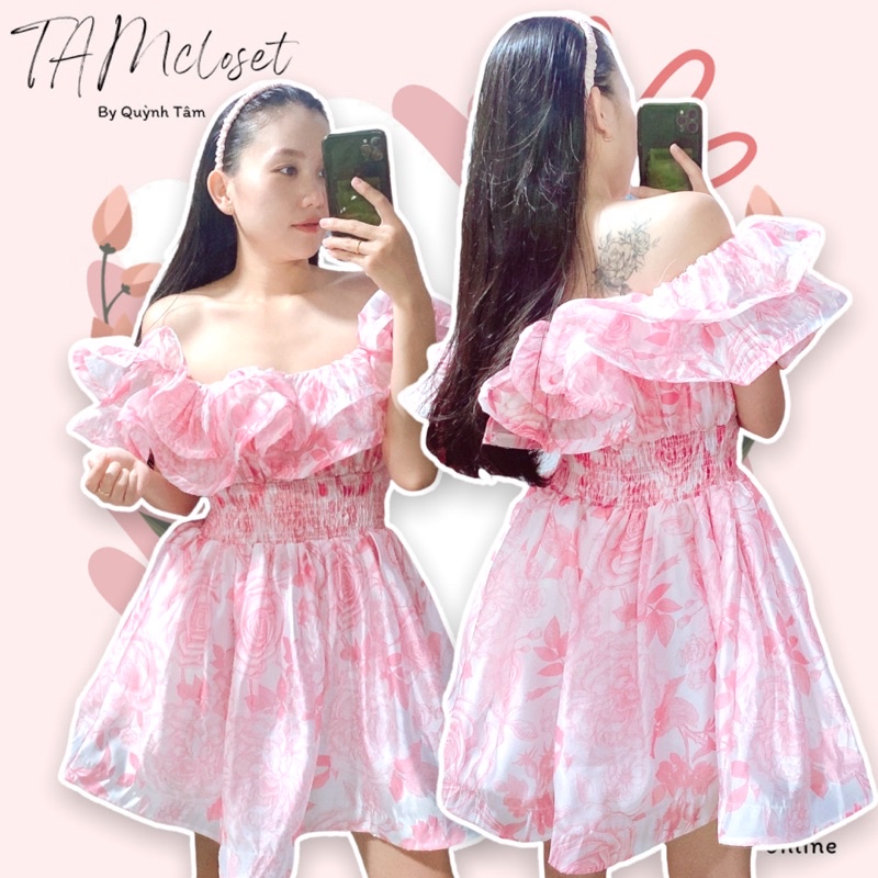 Đầm hoa xoè trễ vai TK1132