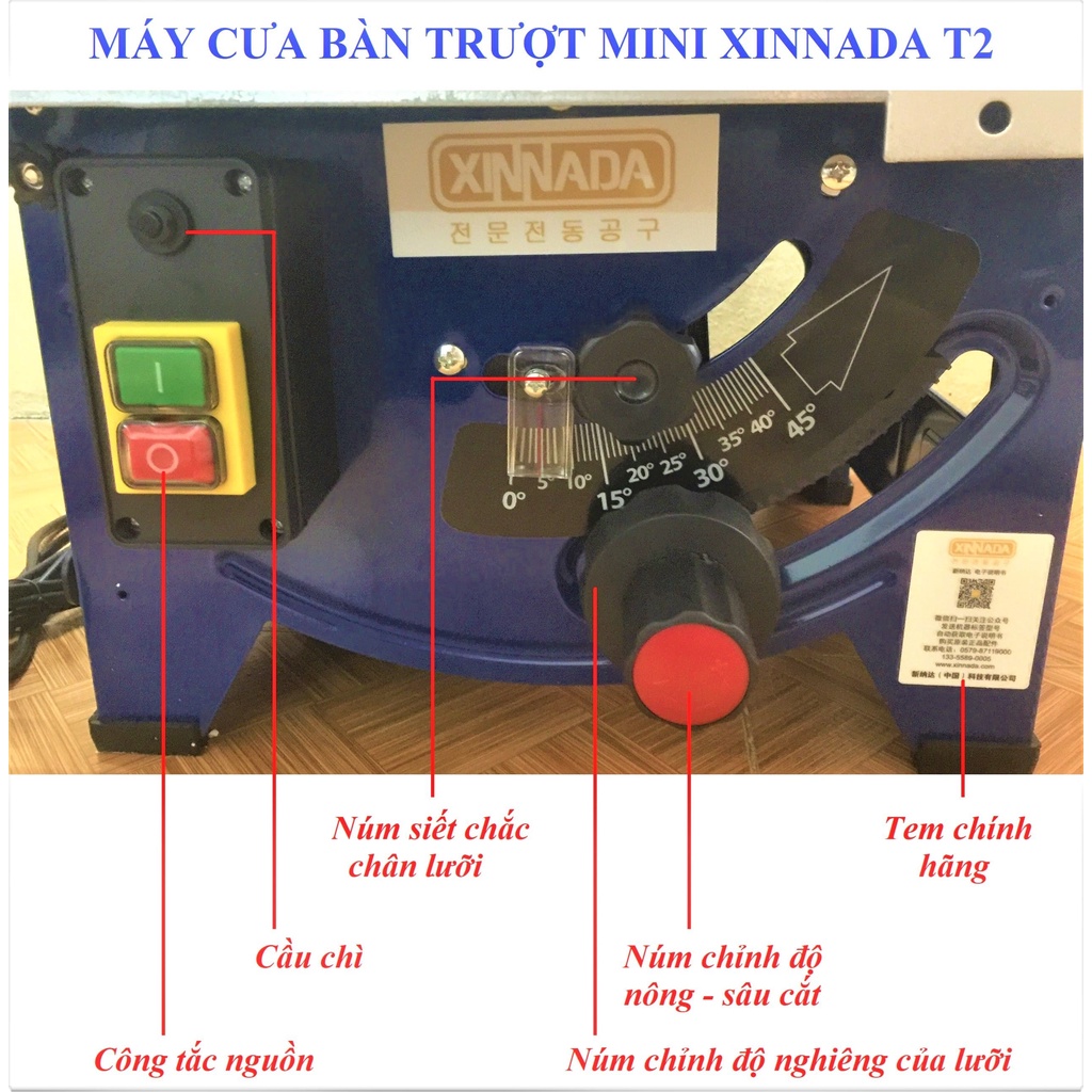Máy Cưa Bàn Mini XINNADA T2  - Cắt Nghiêng 45 Độ, Cắt Đa Góc - Máy Khỏe, Chạy Êm, Cắt Đa Dạng Vật Liệu
