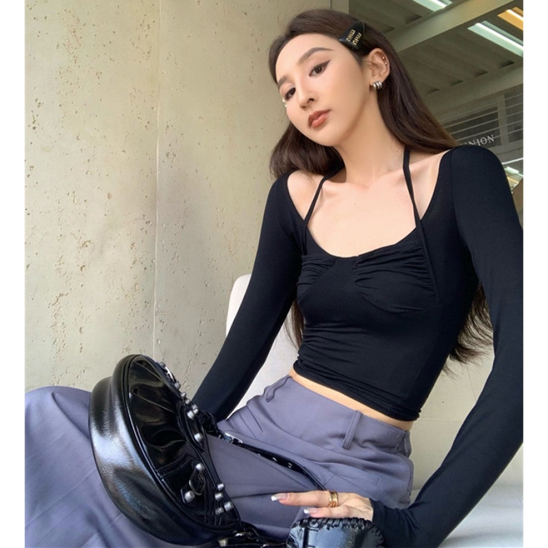 Áo Croptop Tay Dài Thiết Kế Ôm Sát Quyến Rũ Hợp Thời Trang