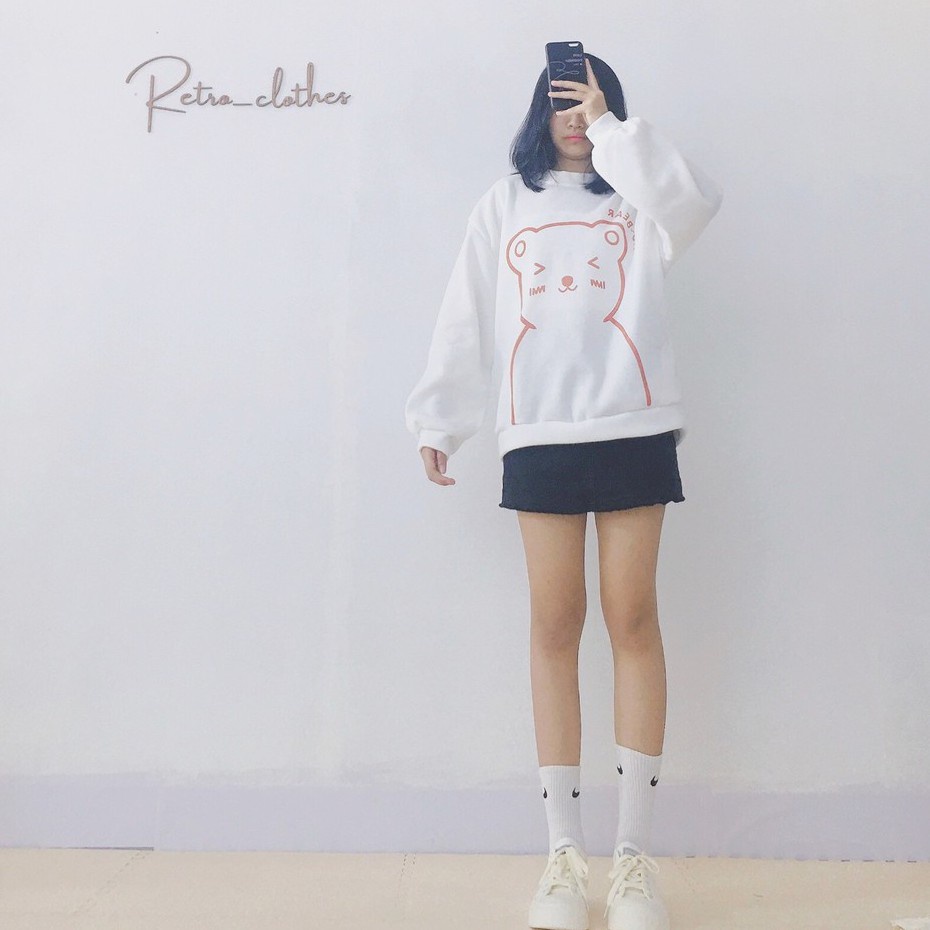 🍂 [Ảnh thật/Tự chụp] Áo hoodie nữ hình gấu form rộng màu hồng nỉ bông cute dễ thương | BigBuy360 - bigbuy360.vn