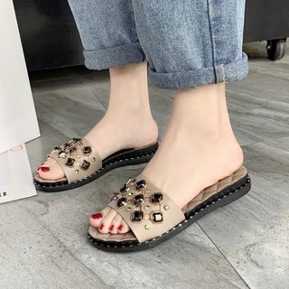 Dép lê da mềm đính đá hạt to BIG SIZE 36-41 (Order 7-10 Ngày)