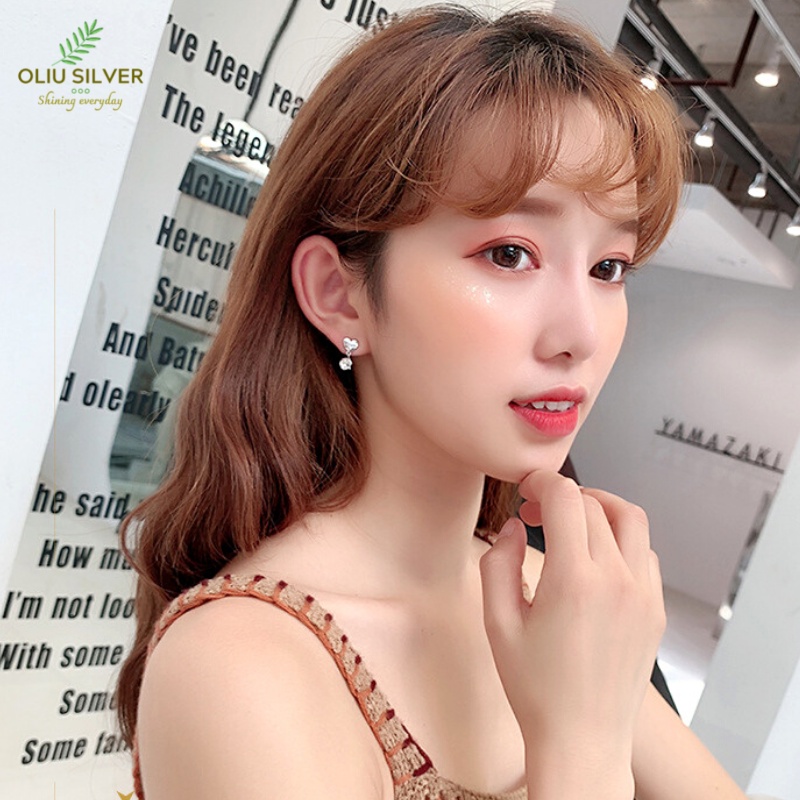 Bông Tai Bạc S925 Trái Tim Đôi Kết Đá CZ Bất Đối Xứng Dễ Thương | Khuyên Tai Nữ Trang Sức Bạc