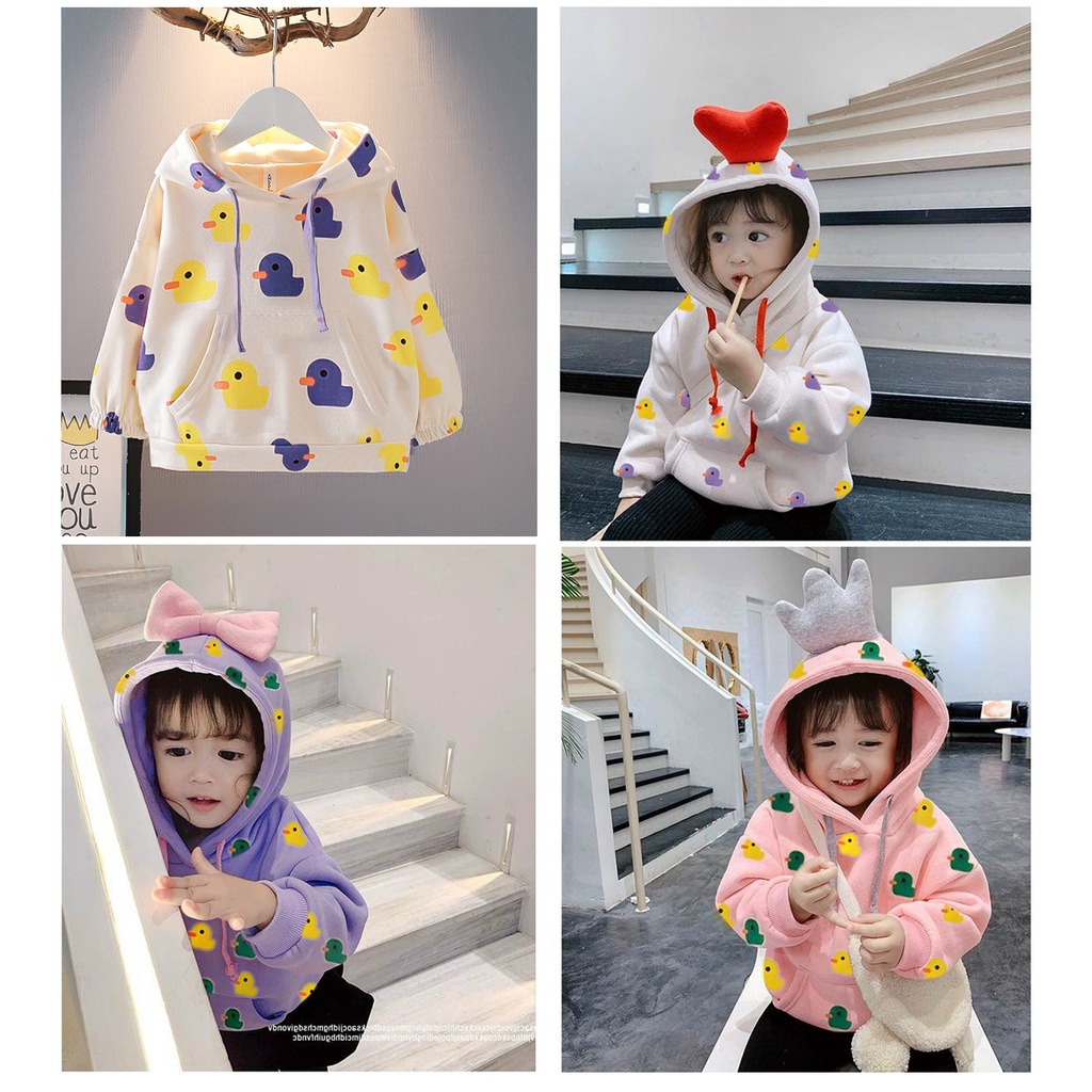 Áo hoodie cho bé gái hình in Vịt phong cách Hàn Quốc cho bé gái 6 -18kg