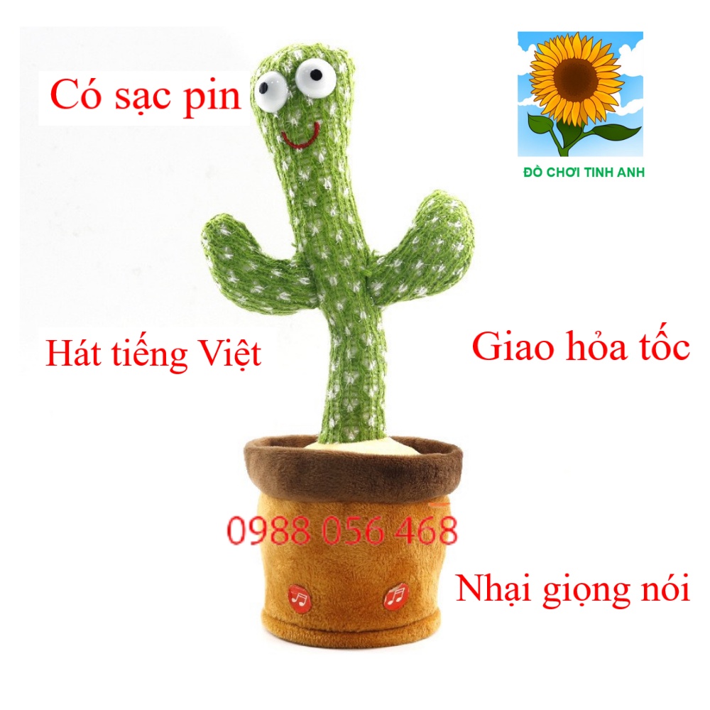 Xương Rồng Nhảy Múa 120 bài hát nhạc Tiếng Việt, Cây xương rồng nhại tiếng vui nhộn kèm đèn nháy có sạc USB