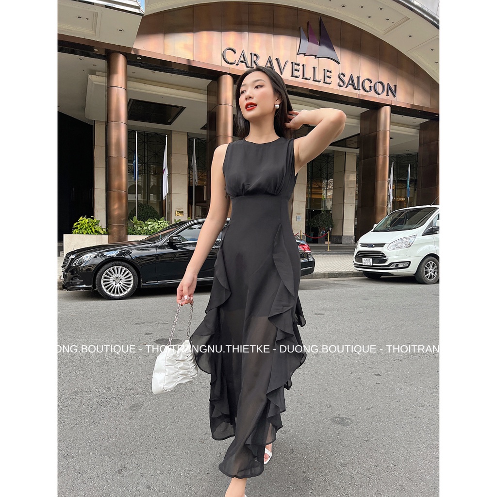 Váy voan tơ đen dáng dài body sexy hàng thiết kế đầm dự tiệc - ảnh thật Duong Boutique