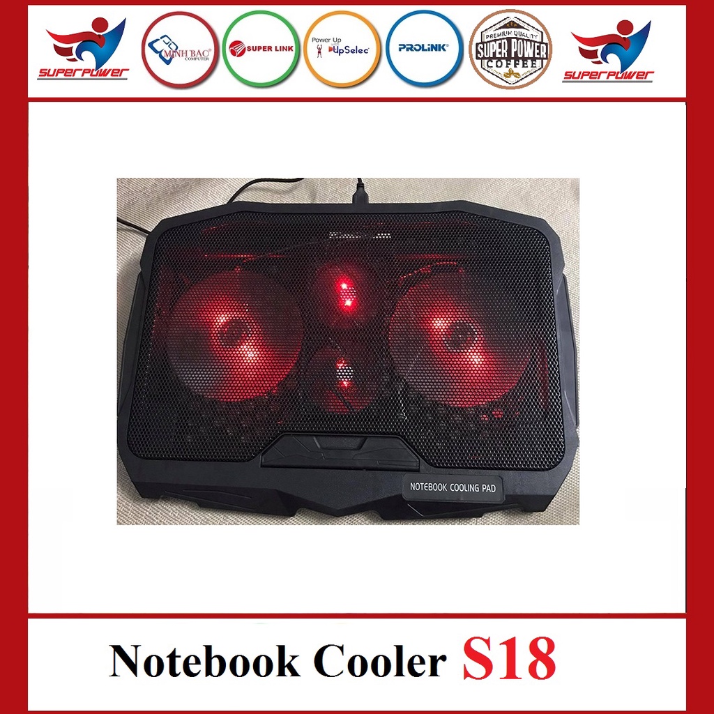 Đế tản nhiệt laptop, Đế tản nhiệt S18 COOLER 4 quạt mạnh mẽ, ổn định, chống ồn, dòng cao cấp