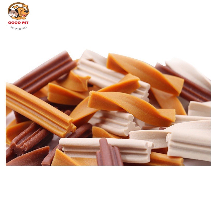 Bánh Thưởng, Thanh Xoắn Gặm Sạch Răng Cho Chó Dog Snack Pack Yahoo Túi 120g Mix 3 Vị Bò-Sữa-Gà