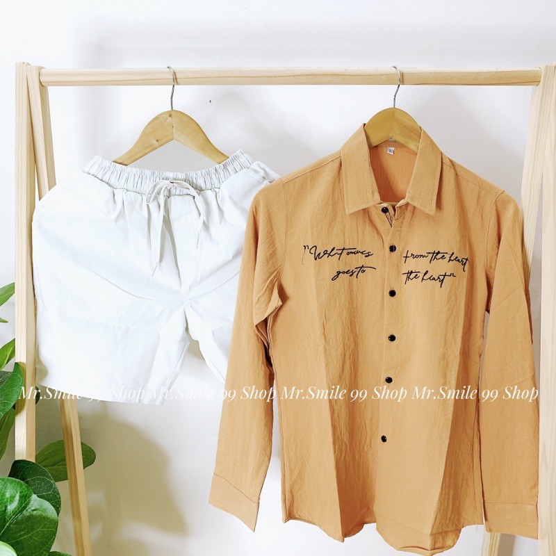 ÁO SƠ MI BASIC ĐŨI THÊU CHỮ TAY DÀI UNISEX MR SMILE 99 SHOP | BigBuy360 - bigbuy360.vn
