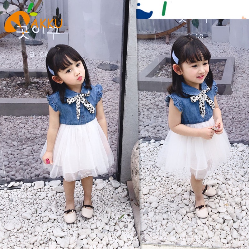 Bộ váy cho bé gái Váy lưới denim AKKU