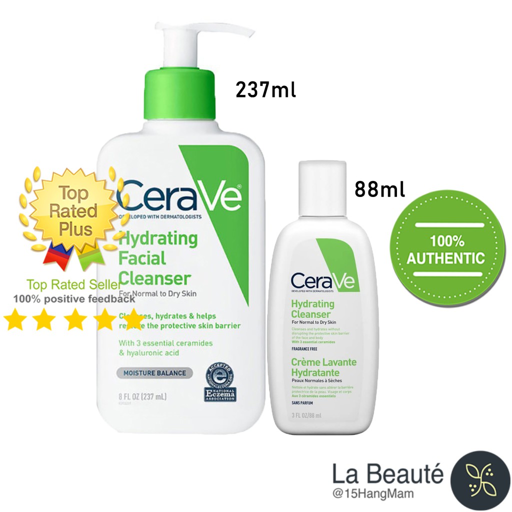 [Mã COS1904 giảm 8% đơn 300K] CeraVe Hydrating Cleanser - Sữa Rửa Mặt Cho Da Khô, Hỗn Hợp Khô Nhạy Cảm [88ml/237ml]