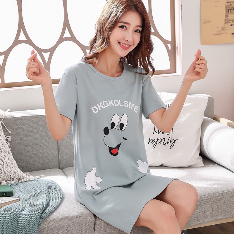 Đầm Ngủ Cotton Tay Ngắn Dáng Rộng Phong Cách Hàn Quốc Dễ Thương Cho Nữ | BigBuy360 - bigbuy360.vn