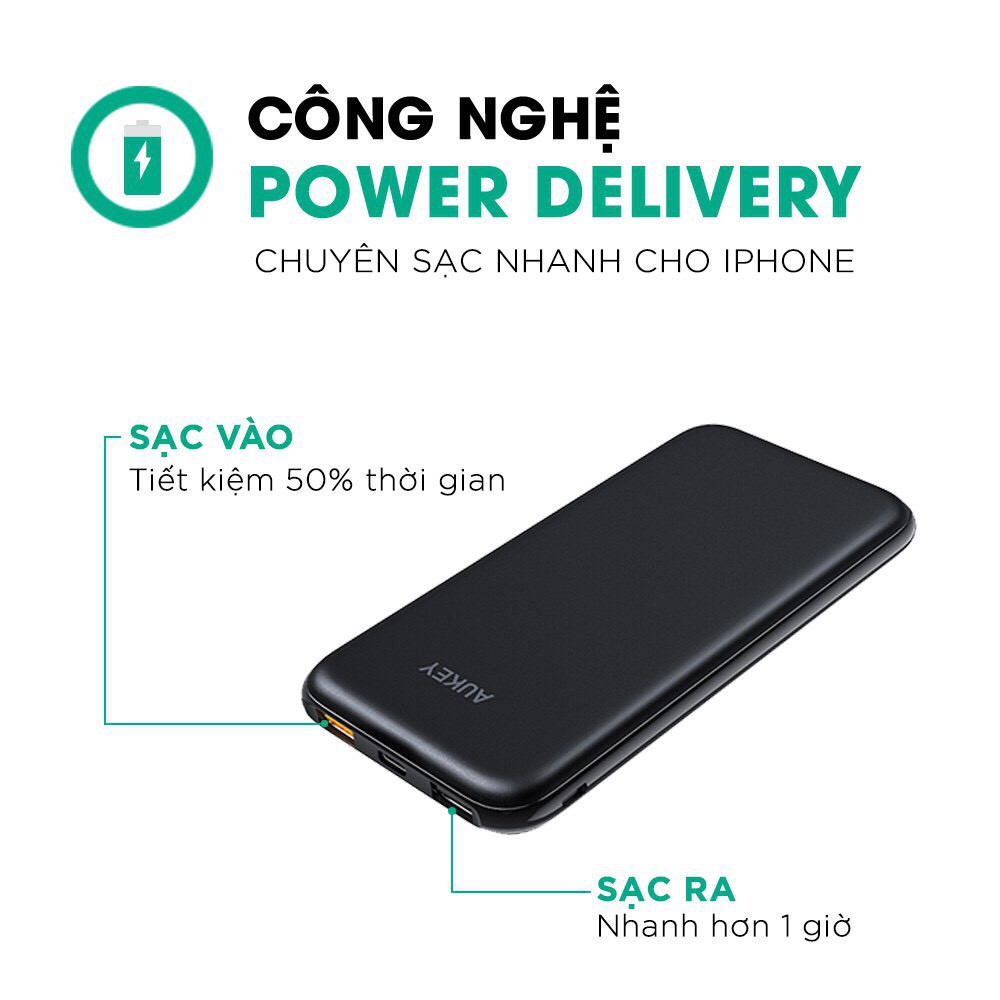 Pin Sạc Dự Phòng 10000mAh Aukey PB-Y13 Sạc nhanh QC 3.0 &amp; Type C 18W - Hàng Chính Hãng