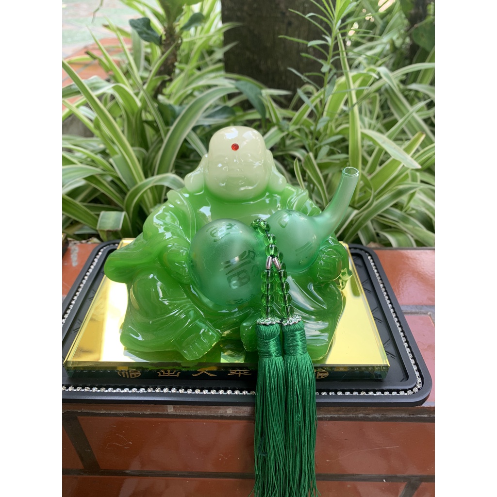 tượng phật di lặc cầm quả hồ lô - tượng phật ngọc trang trí taplo,bàn làm việc